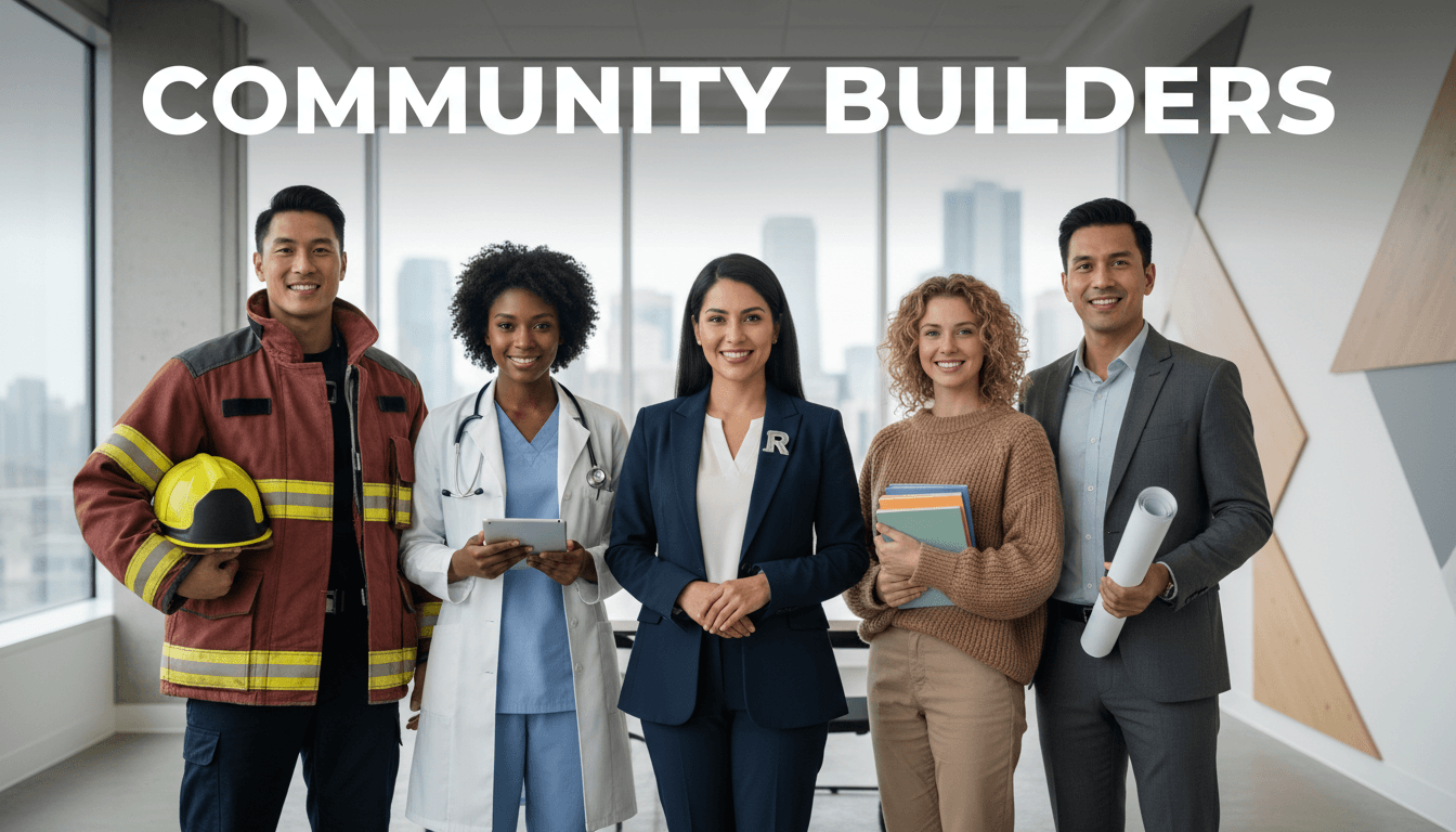 Diverse professionals with real estate agent