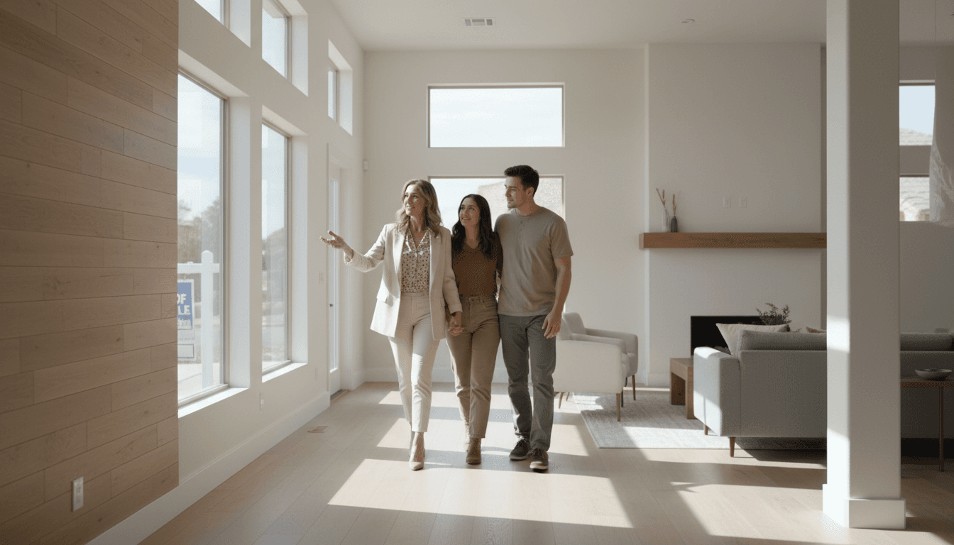 Real estate agent showing a home to a young couple in Las Vegas
