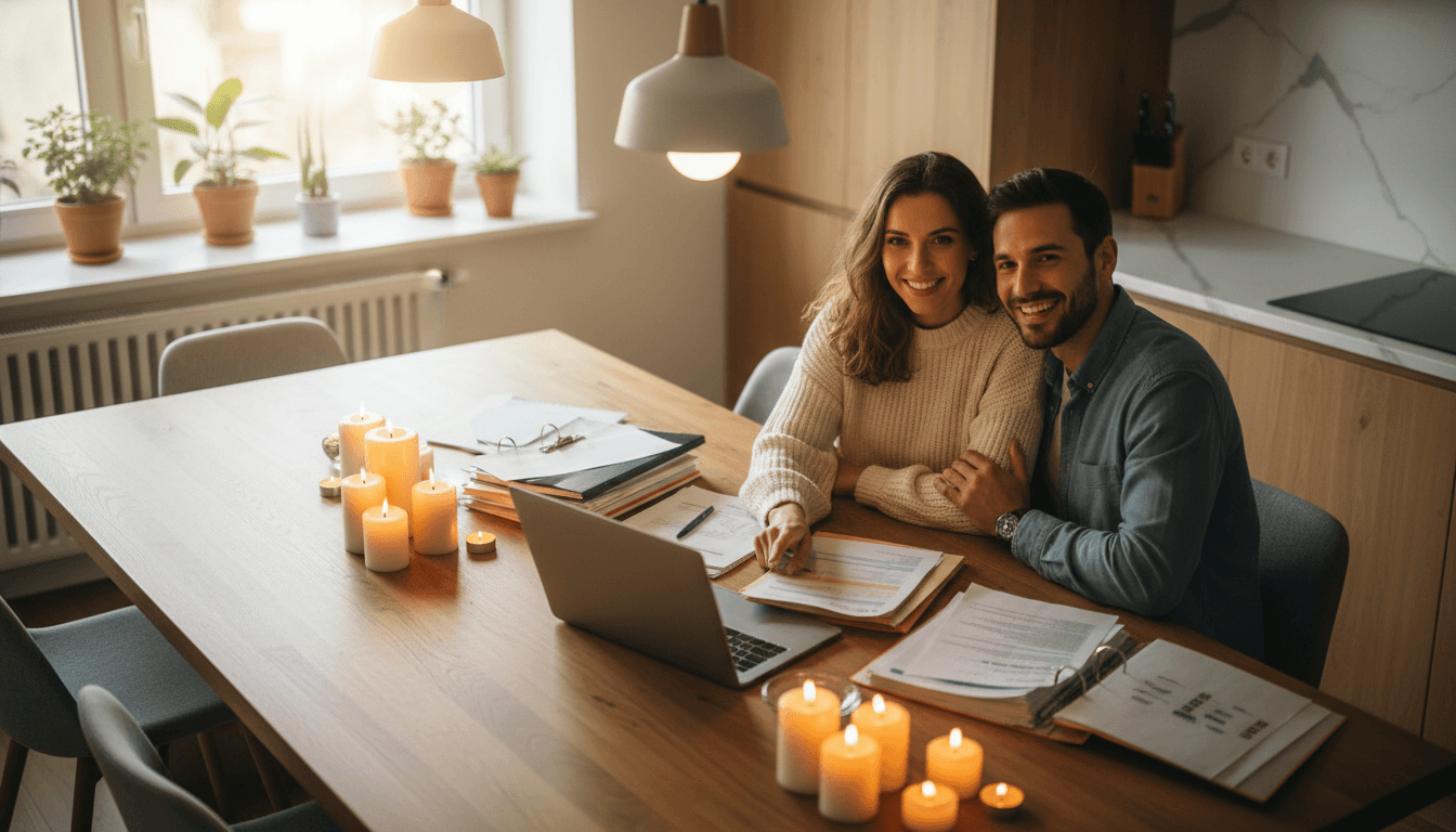 First-time buyers reviewing documents together