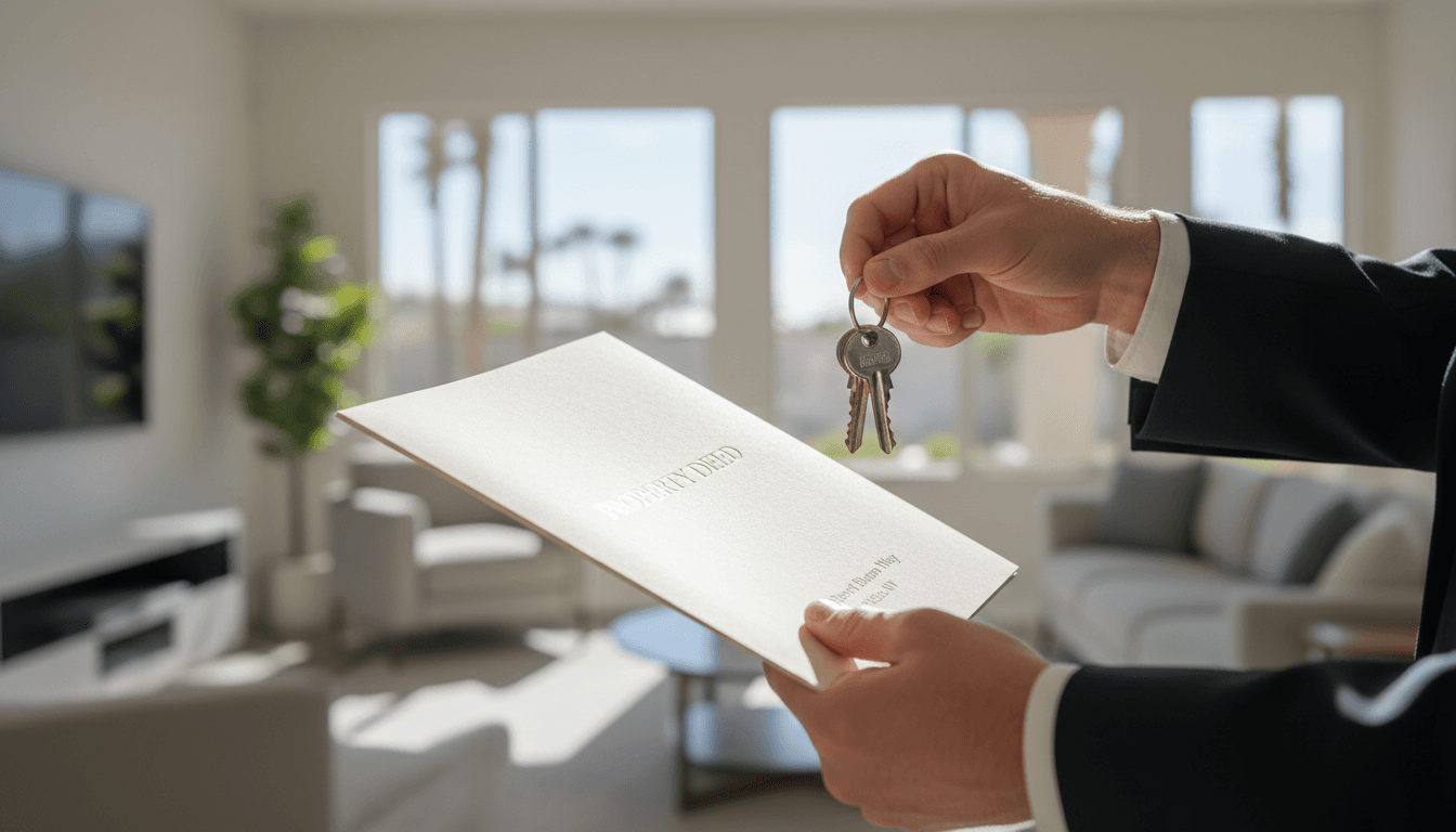 Real estate agent holding home keys and property documents